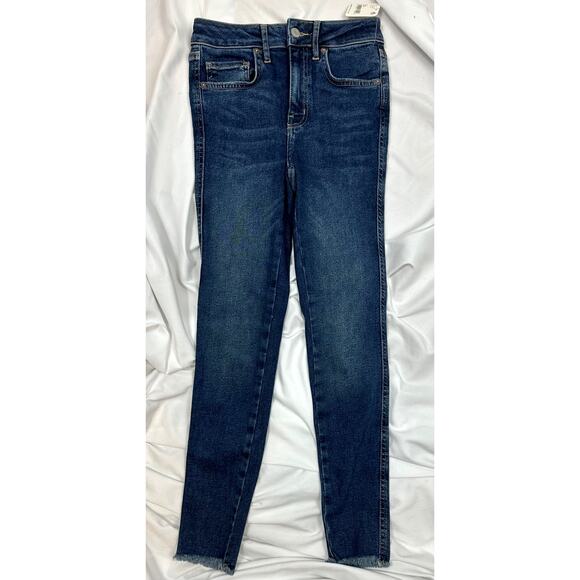Free People High-Rise Raw-Edge Skinny Jeans Deep Indigo 26 - Picture 4 of 11